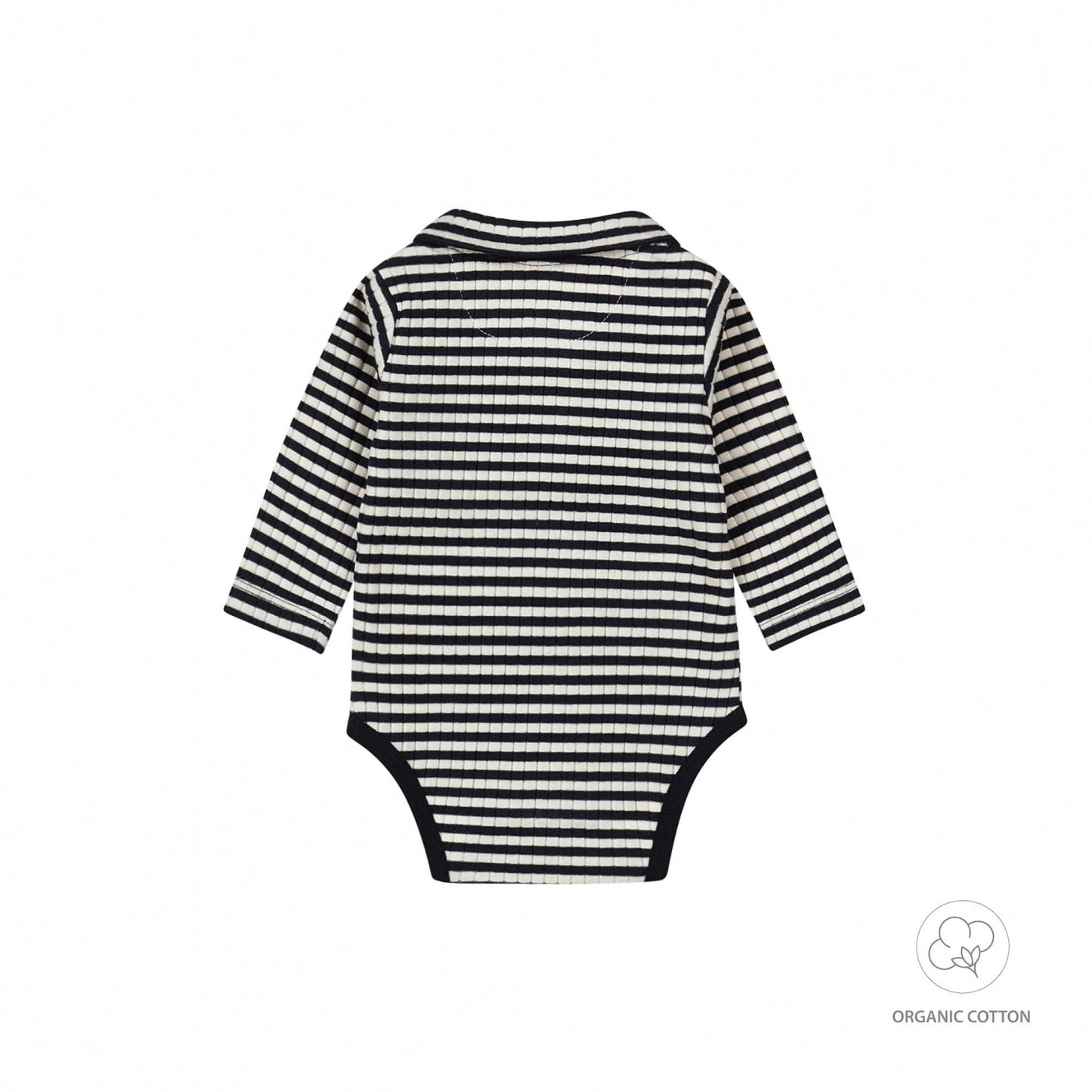 Dirkje Baby Jungen Bio-Strampler – Polo-Style – Dunkelblau Gestreift