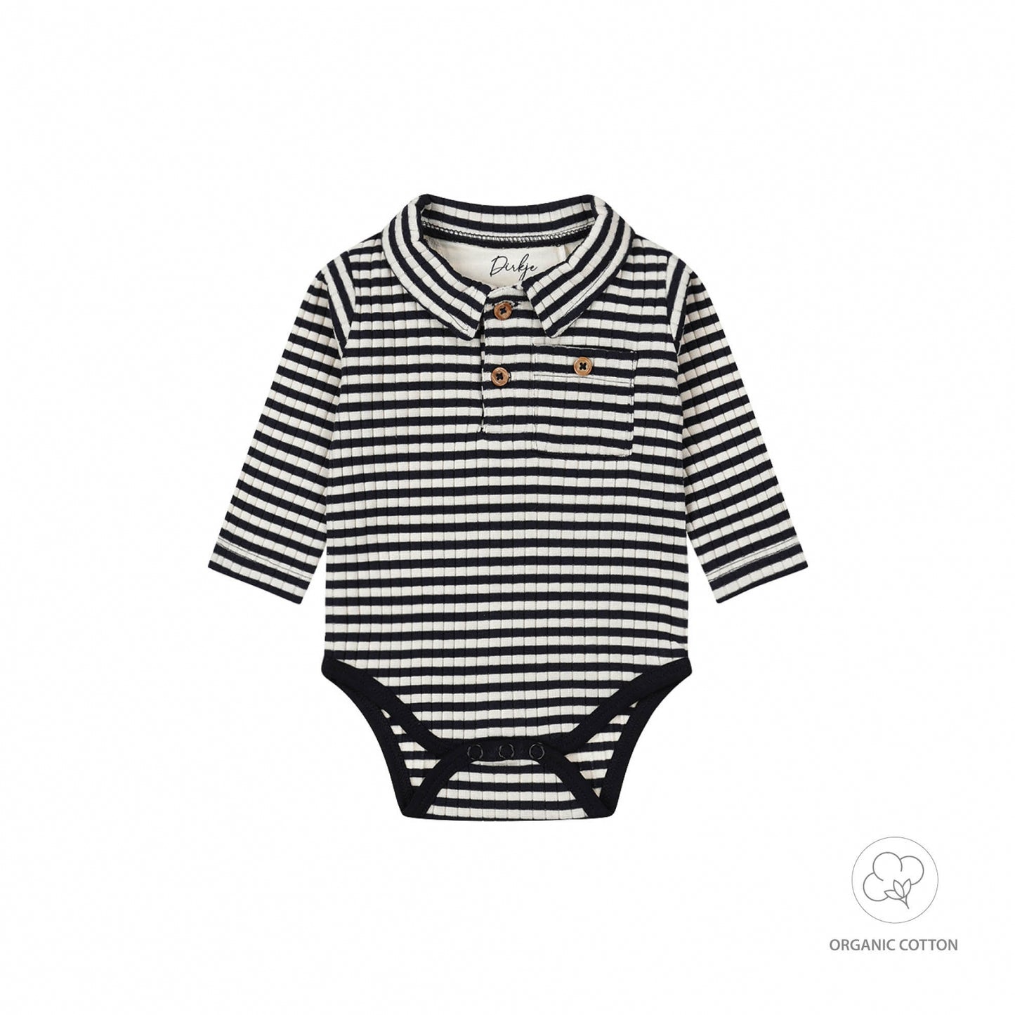 Dirkje Baby Jungen Bio-Strampler – Polo-Style – Dunkelblau Gestreift