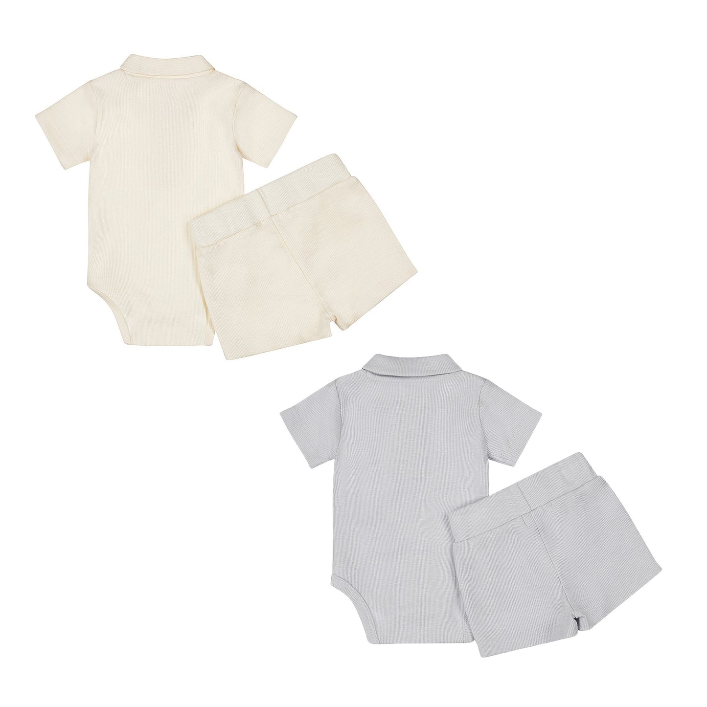 Dirkje Baby Jungen 2 Sets – Polostrampler & Shorts – Hellblau/Off-White "Love"