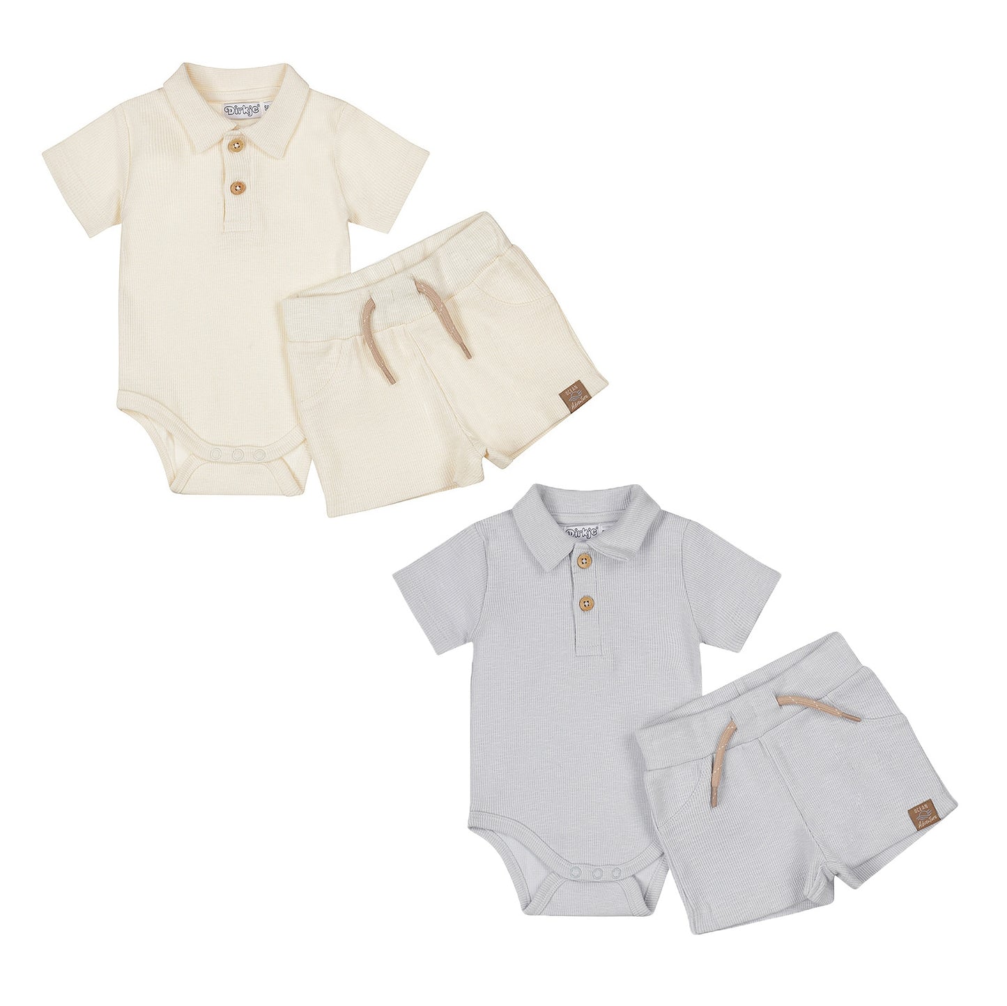 Dirkje Baby Jungen 2 Sets – Polostrampler & Shorts – Hellblau/Off-White "Love"