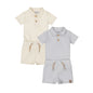 Dirkje Baby Jungen 2 Sets – Polostrampler & Shorts – Hellblau/Off-White "Love"