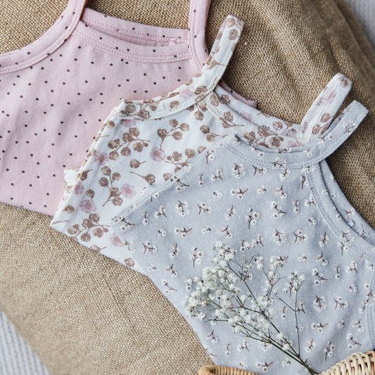 Dirkje Baby Mädchen Bio-Strampler – 3er-Set – Ärmellos – Mehrfarbig