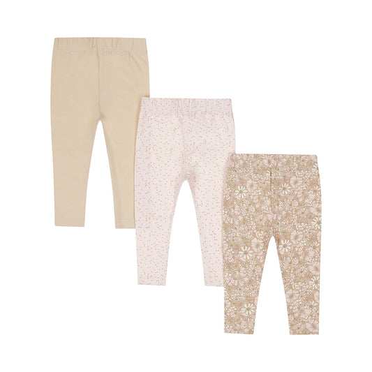 Dirkje Baby & Mädchen Leggings 3er-Set – Beige, Hellrosa & Blumenmuster