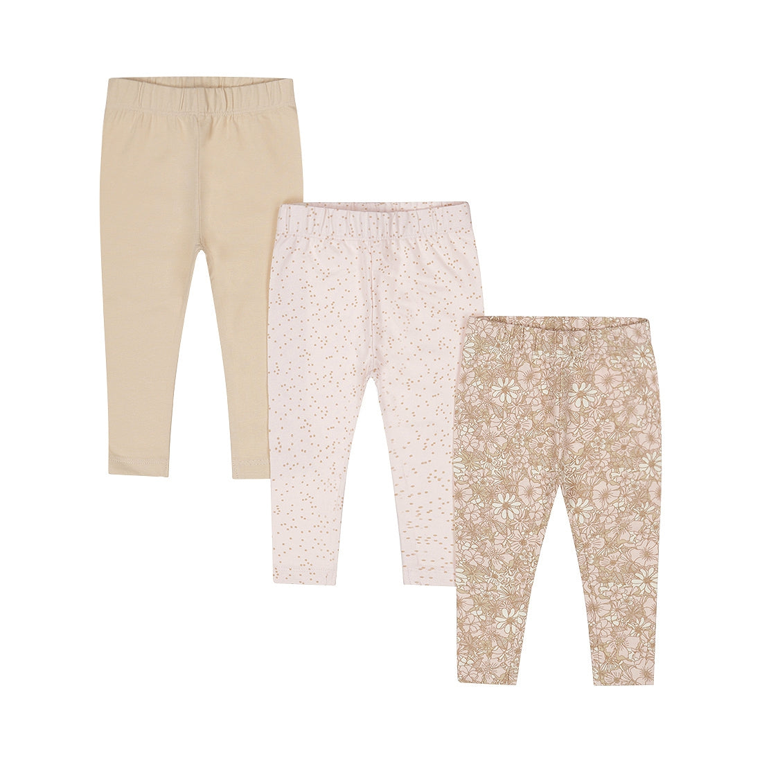 Dirkje Baby & Mädchen Leggings 3er-Set – Beige, Hellrosa & Blumenmuster