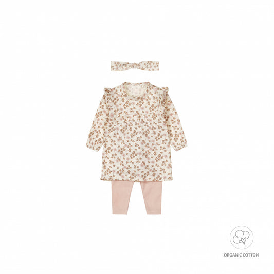 Dirkje Bio-Set für Mädchen – Kleid, Leggings & Haarband – Off-White "Love"