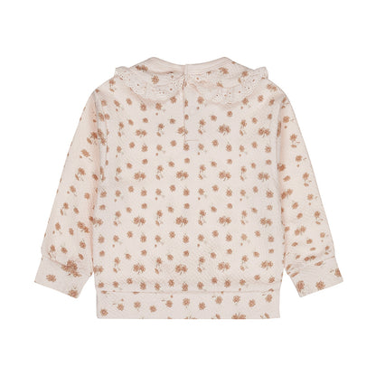 Dirkje Mädchen Pullover – Hellrosa mit Blümchen & Kragen