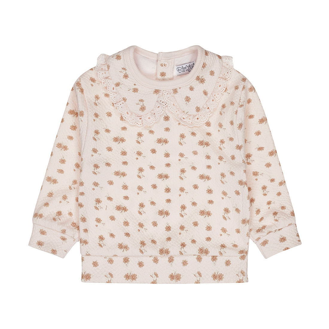 Dirkje Mädchen Pullover – Hellrosa mit Blümchen & Kragen